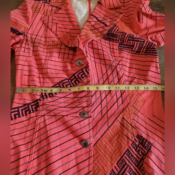 Y2K Vintage Legatte jean Womens Italian Blazer Red Black Geometrical Print Sz 1 - Picture 6 of 9